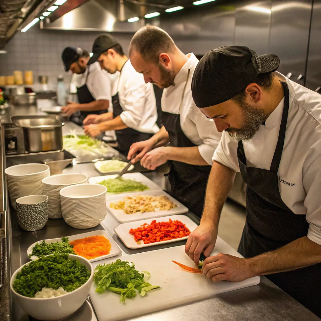 Team of chefs preparing a meal