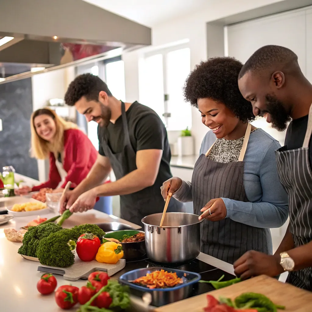 Team cooking together at the workshop