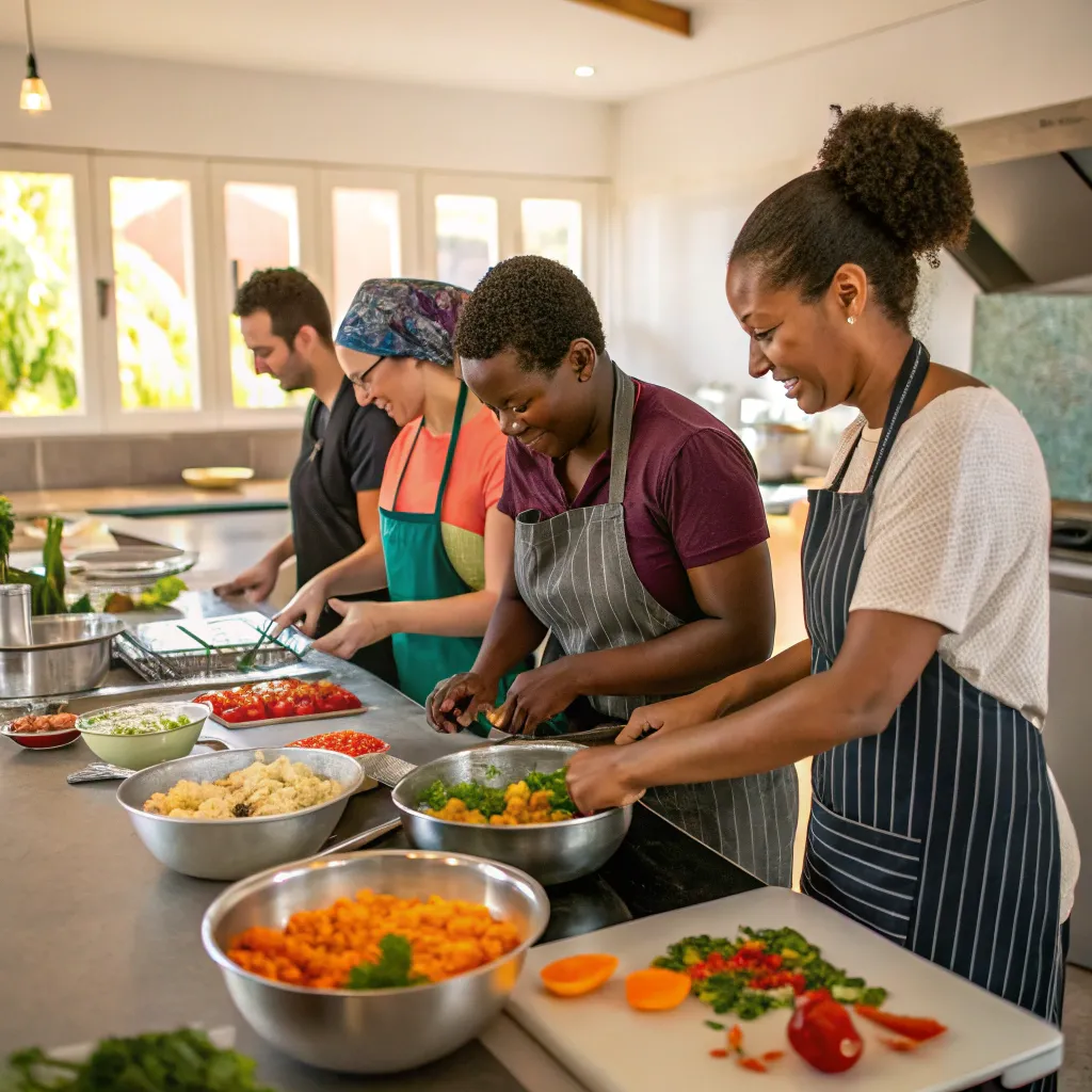 Team collaboration during the cooking workshop